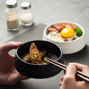 Stone Rice <b>Bowling</b> White Black Round Shaped Ceramic High-End Restaurant Salad - Product Image 4