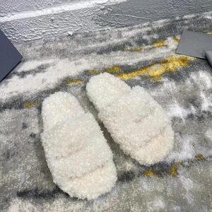 2026 Custom High Quality Furry Balenciagaes Fuzzy Designer Slippers Sandals Women Balenci Fur <b>Slides</b> Shoes - Product Image 4