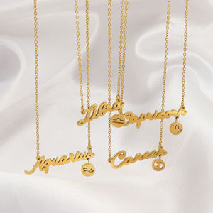 Collier <span class=keywords><strong>Horoscope</strong></span> Plaqué Or 18 carats, Design Creux, Lettre Personnalisée, Collier Signe du Zodiaque, Collier Signe Astrologique, Bijoux Islamiques - Product Image 2