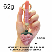 Porte-clés fraise en strass imitation fruit mignon avec chaîne griffe, élégant breloque de sac, petit cadeau pour clé de voiture et sac à main, vente en gros