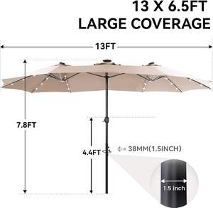 Parasol de patio rectangulaire avec lumières solaires, parasol de marché double face avec manivelle, grands parasols d'extérieur pour jardin - Product Image 1