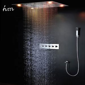 Termostática 4 vías <span class=keywords><strong>ducha</strong></span> de doble LED lluvia cascada <span class=keywords><strong>ducha</strong></span> de masaje de la cabeza de alto flujo válvula desviadora - Product Image 2