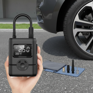 Gonfleur de pneus numérique portable 12V, monocylindre, en plastique noir, compact, pour voiture et moto, avec jauge de pression et sac de transport - Product Image 2