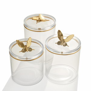 Nouveau pot à biscuits rond en acrylique clair Lucite sur mesure avec motif doré pour affichage uniquement - Product Image 3