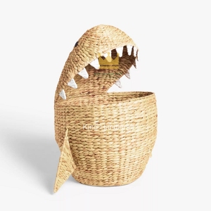 Cesta de Almacenamiento Infantil Rectangular Tejida a Mano de Jacinto de Agua Natural con Diseño de Tiburón, Organizador para el Hogar, Precio Económico - Product Image 2