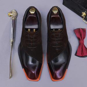 Zapatos de hombre de estilo británico, cosidos, de cuero vacuno y gamuza, para novio de boda, banquete, o informales de negocios, con cordones. - Product Image 3