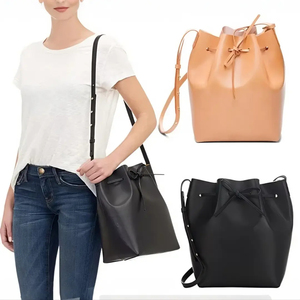 Bolso de cuero personalizado con cordón, bandolera de calidad para mujer, Bolso tipo cubo de cuero genuino para mujer - Product Image 2