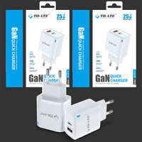 Logo OEM 25W GaN US UK EU Qc3.0 Chargeurs de Smartphone Mobile Multiports Type C Voyage Double Usb c Gan Chargeur Rapide