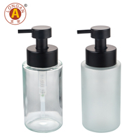 Flacon pompe à mousse en verre givré noir Longan Luxury 250 ml, savon liquide noir 300 ml, flacon pour lavage des mains, pompe à mousse en acier inoxydable