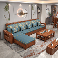 Traditionelles Hochwertiges Konvertierbares Gepolstertes Stoff-Sofa-Set Modulares Ecksofa-Bett für Wohnzimmer Villa Massivholz-Aufbewahrung