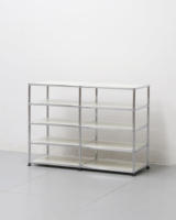 Système d'étagères modulaires en acier minimaliste industriel, credenza en acier inoxydable, meuble de rangement pour salon, vitrine, bibliothèque