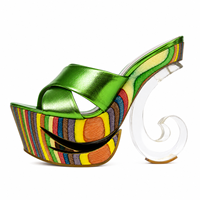 Mules à plateforme vert métallisé pour femme, personnalisables OEM ODM, talon transparent spirale 16 cm, sandales de soirée à brides croisées, sandales à talons en bois, chaussures