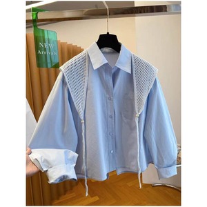 Nuova Collezione Primavera 2026: Set 2 Pezzi con Camicia in Cotone Plus Size e Sciarpa all'Uncinetto, Elegante <span class=keywords><strong>Blusa</strong></span> Rosa Stile Francese Chic - Product Image 4