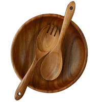 Ensemble de bols à salade en bois d'acacia personnalisés, jetables, écologiques, compatibles lave-vaisselle, avec logo personnalisé pour les restaurants