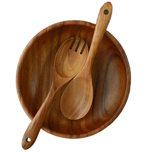 Ensemble de bols de service pour salade de fruits jetables en bois d'acacia personnalisés, écologiques, pour les restaurants, cadeaux - Artisanat naturel - Product Image 1