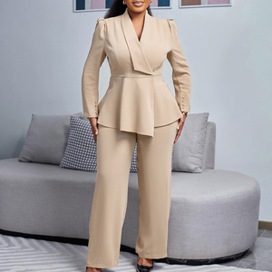 <span class=keywords><strong>Conjunto</strong></span> de señora de oficina nuevo temperamento de moda elegante OL <span class=keywords><strong>Formal</strong></span> <span class=keywords><strong>conjunto</strong></span> de <span class=keywords><strong>mujer</strong></span> Top con volantes y pantalones de pierna ancha moda más traje - Product Image 5