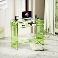 Source Usine Personnaliser Durable Moderne Style Vert Transparence Acrylique Bureau D'ordinateur Table De Chevet avec Tiroir pour la Maison Tenir