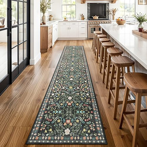 Living Room Carpet <b>Runner</b> Floral Pattern Bohemian Style <b>Washable</b> Hallway Rug Ink Colored Flowers Spring 2026 - Product Image 1