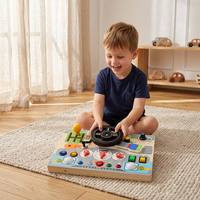 Tablero de Conducción de Madera para Niños, Volante de Simulación, Panel de Conducción de Juguete, Juguete Sensorial Montessori para Niños Pequeños, Niños y Niñas