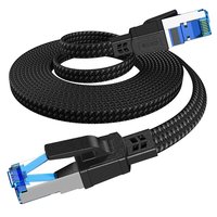 D-sunty Cat8 Kabel Ethernet 30AWG Flat STP RJ45 Kabel Patch Tembaga Padat PVC Kabel LAN Jaringan 1m-30m