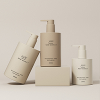 Nouvel emballage haut de gamme pour soins personnels, flacon pompe PET 300 ml avec épaule et base plates pour shampoing et gel douche