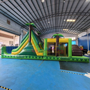 Structure gonflable commerciale de qualité supérieure pour fêtes en plein air, combo toboggan et parcours d'obstacles tropical pour enfants - Product Image 2