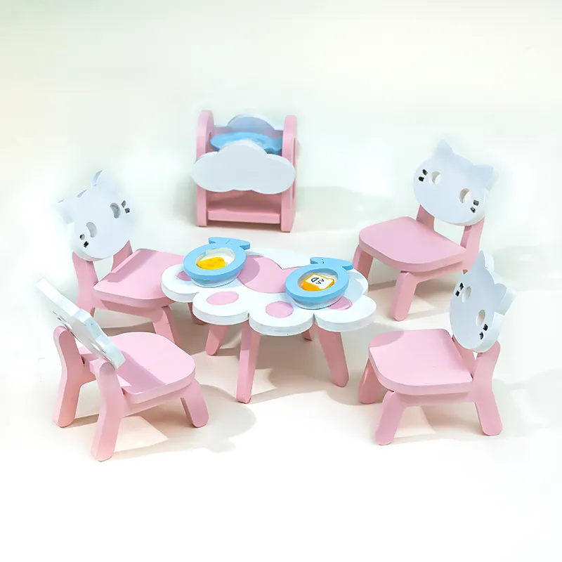 Set di mobili da pranzo 1/12 mobili per casa delle bambole in miniatura tavolo da pranzo in legno sedia finta di giocare giocattolo