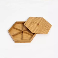 Plateau alimentaire en bois de bambou à 6 compartiments, plateau de service de noix et de bonbons avec couvercle