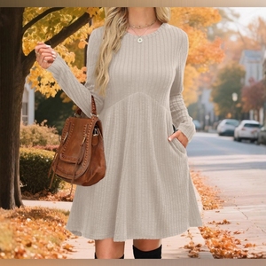 Vestidos de Moda Bohemios Asimétricos para Mujer, Otoño/Invierno, con Cuello Abullonado, Color Sólido - Product Image 1