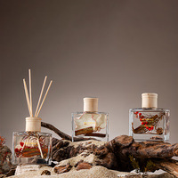 Diffuseur de parfum d'ambiance en verre carré transparent avec logo personnalisé, bâtonnets en rotin naturel, style minimaliste Wabi Sabi, décoration pour la maison, cadeau
