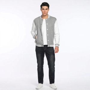 FINER THREADS Men's Varsity Jacket-Wool/Polyester Stand Collar <b>Covered</b> <b>Button</b> Closure Custom Colors Logo Winter Streetwear Style - Product Image 1