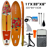 Planche de paddle gonflable orange avec motif coq, ISUP 11' en Drop Stitch pour le yoga, la pêche et le tourisme, Fabricant OEM