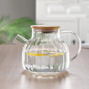 Théière en verre avec couvercle en bois, design côtelé, pichet à eau froide pour le thé aux fruits, idéal pour les fêtes - Product Image 5