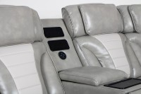 Ensemble de canapés électriques inclinables en cuir gris, design sectionnel d'angle pour grand appartement et espace de vie