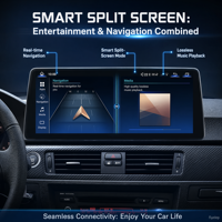 Autoradio Android 12,8 pouces HD 2400X900 Snapdragon CarPlay Auto DSP Android 15 Radio GPS Écran partagé Stéréo pour BMW E90