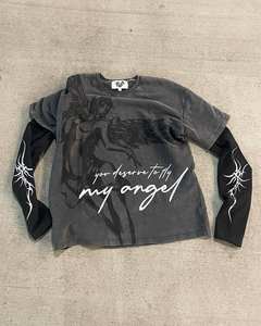 <span class=keywords><strong>T</strong></span>-<span class=keywords><strong>shirt</strong></span> ample à manches longues pour homme, style streetwear vintage rétro Y2K, délavé et vieilli, imprimé graphique, poids lourd - Product Image 4