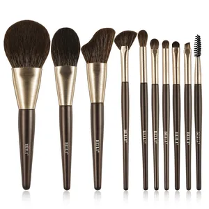 BEILI New Luxury Wire Drawing Gold Ferrule Make up Brushes 10PCS Professional Makeup Brush Set for Powder Eye