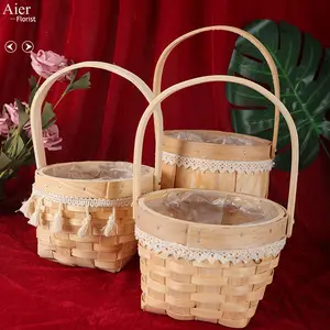 Aier florist Home Furniture Hand gewebter Rattan-Aufbewahrung skorb Kreativer Blumentopf deckel runder kleiner Korb Geschenk korb