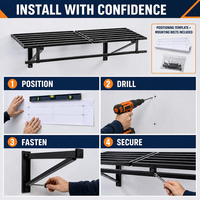 Étagères murales de garage JH-Mech 2 x 4 pieds, capacité totale de 500 lb, étagère de rangement de garage robuste, étagère de garage longue en acier pour mur
