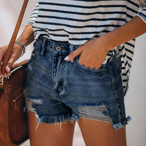 2025 été nouvelles femmes mode haute élastique gland droit jean Shorts décontracté Sexy déchiré Denim Shorts respirant motif chaud - Product Image 4