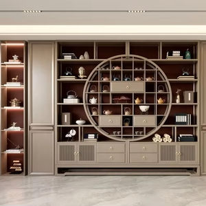 Armoire de présentation moderne en bois massif chinois sur mesure, armoire à café et à vin pour salon, chambre à coucher, villa, bar, hall d'hôtel, salle à manger - Product Image 1