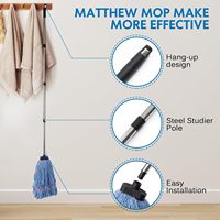 Recharge de tête de balai serpillère en fil de coton synthétique bleu, durable, lavable, personnalisée, pour le nettoyage des sols avec manche en aluminium – Vente en gros