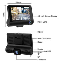 Oriteck – caméra de tableau de bord 4.0 pouces, 3 lentilles, boîte noire de voiture HD 1080P 120 degrés grand Angle caméra de voiture DVR enregistreur vidéo g-sensor Dashcam