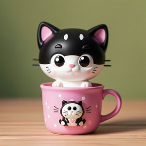 แก้วน้ำลายการ์ตูนแมวน่ารัก พร้อมฟิกเกอร์ PVC สำหรับตกแต่งโต๊ะ - Product Image 1