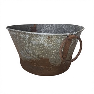 Bac à plantes ovale vintage en acier galvanisé récupéré, seau à glace, bac de jardin, pots décoratifs d'extérieur avec poignées - Product Image 2
