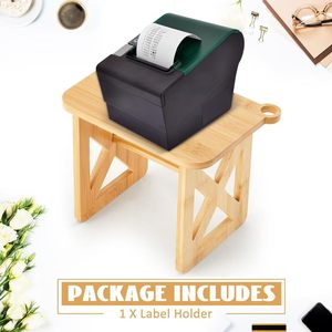 Wooden Label Holder Desktop <b>Printer</b> Stand Solid Wood Shelf For Office <b>Desk</b> Storage Rack With Roll Holder - Product Image 5