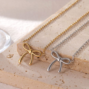 จี้สร้อยคอรูปโบว์ชุบทอง 14k 18k ทำจากสแตนเลส 316L สำหรับผู้หญิง ขายส่ง - Product Image 2