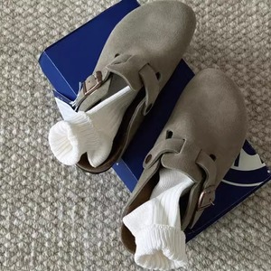 Birkenstocks, cómodos zuecos de corcho con punta cerrada de ante de vaca para hombre, mocasines, mulas de cuero genuino para exteriores, zapatillas deslizantes de verano - Product Image 3