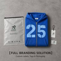 Sweat à capuche zippé bleu RAMAX 400 GSM épais avec motif numéro 25, style streetwear Y2K pour homme, commande en gros personnalisée, MOQ 50 pièces