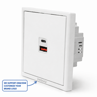 MOQ 400 pièces, Usine PHIDIAS, Prise murale USB Type C 20W PD, Norme UE, 16A, 2 ports, Panneau ignifuge blanc